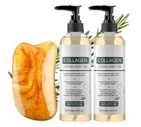 Lot de 2 huiles pour le corps raffermissantes au collagène avec pierre de massage, à l'extrait de feuilles de romarin, hydratante, nourrissante, réduit les ridules
