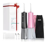 Lot de 2 hydropulseurs dentaires portables sans fil pour couples, hydropulseurs dentaires de voyage avec 3 modes et 12 embouts, rechargeable et étanche IPX7, nettoyeur dentaire portable de voyage