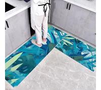 Lot de 2 Illustrations de Plantes Tapis de Cuisine Antidérapants, Lavables,Scène de Jungle, pour Couloir, Salle à Manger, Entrée et Porte,50x80+50x150cm