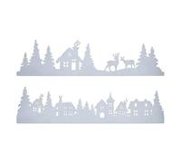 Lot de 2 images en feutre pour fenêtre - Paysage d'hiver - 90 x 23 cm - Motif : village de Noël - Avec bandes adhésives - Décoration de l'Avent - Silhouette de maison