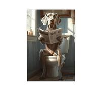 Lot de 2 impressions sur toile pour décoration murale de salon, chambre à coucher et salle de bain Motif braque de Weimar sur les toilettes 30 x 45 cm