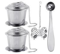 Lot de 2 infuseurs à thé en vrac, 1 cuillère à café, 1 boule à thé, diffuseur de thé pour thé en vrac et passoire à thé en acier inoxydable, passoire à thé extra fine, passoire à thé à long manche