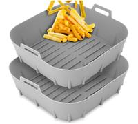 Lot de 2 inserts en silicone pour friteuse à air comprimé, rond, 22 cm, gris