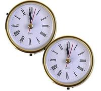 Lot de 2 inserts ronds pour horloge - Mouvement à quartz - Chiffres romains - Garniture dorée - Décoration pour meubles