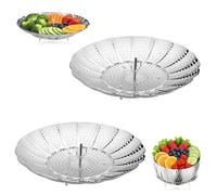 Lot de 2 inserts vapeur réglables (18 à 27 cm), insert vapeur pour casserole, cuiseur vapeur en acier inoxydable, cuiseur vapeur réglable en acier inoxydable pour légumes, poissons, fruits de mer et