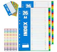 Lot de 2 intercalaires A4 A-Z pour classeurs à anneaux,11 trous, intercalaire alphabétique a4,onglets renforcés avec étiquettes vierges incluses, pour bureau, école et maison