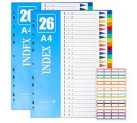 Lot de 2 Intercalaires Alphabétiques A-Z pour Classeur A4, 26 Onglets par Set, Trennblätter en PP avec 11 Trous, Index pour Anneaux & Levier, Bureau et École