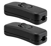 Lot de 2 interrupteurs à bascule noirs 2A 250V, interrupteurs lampe de chevet, bi-polaire inline 2 fils, facile à installer, remplacement pour petits appareils et lampes de bureau ou lampadaires