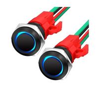 Lot de 2 interrupteurs à bouton-poussoir à verrouillage 12 V 20 A, robustes, DC 12 V, étanches, ronds, 16 mm, LED bleue en métal, for voiture(Black housing)
