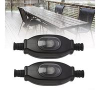 Lot de 2 interrupteurs intermédiaires étanches IP65 avec cordon noir 3 A/250 V pour lampes, appareils électriques, 8 mm