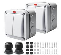 Lot de 2 interrupteurs résistants aux intempéries - 20 A IP66 - Double interrupteur étanche avec interrupteur indépendant et voyant lumineux - Interrupteur extérieur universel pour extérieur, jardin
