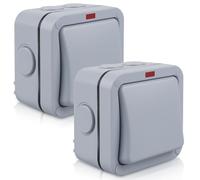 Lot de 2 interrupteurs résistants aux intempéries - 20 A IP66 - Interrupteur étanche avec interrupteur indépendant et voyant lumineux - Interrupteur universel d'extérieur - Gris - Pour extérieur