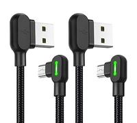 (Lot de 2 + iPhone Sac) USB 90 degrés à angle droit Motif jeu iPhone LED en nylon tressé câble de synchronisation des données USB de charge 1,8 m/1.8 m Compatible avec iPhone/iPad Pro/Air, iPad Mini, iPod Black 6FT (Mirco)