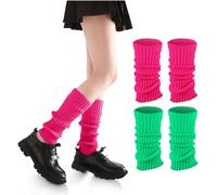 Lot de 2 Jambiere Femme en Vert et Rouge Rose, Guêtres Femme, Leg Warmers, Chaussettes Côtelées Fluo, Accessoires Élégants Pour des Tenues Inspirées Pour Le Yoga, La Course, La Randonnée