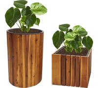 lot de 2 jardinières HWC-L24, pot de plantes pot de fleurs jardinière, ronde carrée Outdoor acacia bois marron
