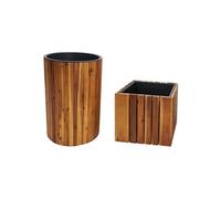 Lot De 2 Jardinières Hwc-L24, Pot De Plantes Pot De Fleurs Jardinière, Ronde Carrée Outdoor Acacia Bois Mvg Marron Marron