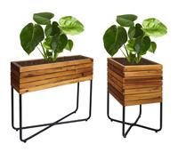 lot de 2 jardinières HWC-L25, jardinière, rectangulaire carrée Outdoor acier acacia bois FSC®-, marron