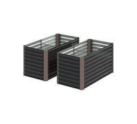 Lot de 2 jardinières rectangulaires dim. 120 x 60 x 60 cm tôle acier ondulé marron antracite