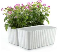 Lot de 2 jardinières rectangulaires en plastique blanc auto-irrigantes, avec réserve d'eau et niveau d'eau, système d'arrosage pour un arrosage facile, 4137