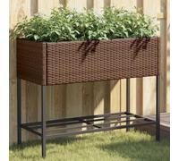 Lot de 2 jardinières surélevées avec étagère, en polyrotin, marron, 90 x 40 x 75 cm, grands, jardinières robustes pour plantes et herbes
