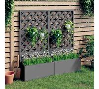 Lot de 2 jardinières surélevées pour balcon avec treillis - Gris - 65 x 33 x 135 cm - WPC - Pour jardins, terrasses, pelouses
