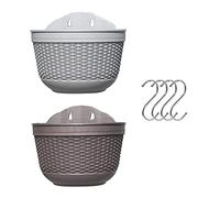 Lot de 2 jardinières suspendues en plastique pour l'extérieur, pot de fleurs, support de plantes, pour balcon, clôture, montage mural, jardinières, clôture, jardinières avec drainage et 4 crochets