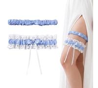 Lot de 2 Jarretières de Mariage Bleues en Dentelle Élastique, Jarretière Mariage pour Mariée et Demoiselle d'Honneur, Accessoires de Mariage Ajustables 33-68cm