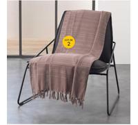 Lot de 2 Jetés de canapé a franges 220 x 240 cm coton tissé Lilia Taupe