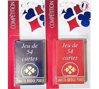 Lot de 2 Jeux de 54 cartes - Bleu et Rouge Gauloise - Cartonnées Plastifiées Sous blister - 4 index standards - portraits français