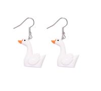 Lot de 2 jolies boucles d'oreilles pendantes en forme d'oie blanche - Bijoux amusants d'animaux de la ferme pour femmes et amoureux des animaux domestiques