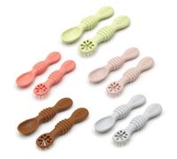 Lot de 2 jolies cuillères en silicone pour bébé, jouets d'apprentissage, ustensiles mignons, cuillère à soupe
