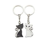 Lot de 2 jolis porte-clés en forme de chat noir et blanc, mini porte-clés doux à suspendre dans un sac de voiture, un téléphone, une poupée, un cadeau