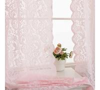 Lot de 2 jolis rideaux brodés en dentelle florale pour intimité, style princesse, bohème, pour salon, chambre d’enfant, bébé fille, 132,1 x 213,4 cm (l x L), rose coquette