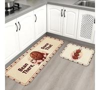 Lot de 2 jolis tapis de cuisine café pour sol, motifs ludiques de beignets et de haricots, tapis décoratifs confortables et lavables pour éviers de cuisine, buanderie, salle de bain