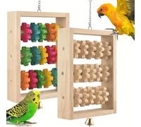 Lot de 2 jouets à mâcher à suspendre pour oiseaux, perroquets en bois naturel, blocs d'entraînement pour perruches, conures, inséparables, cacatoès, perroquets amazones, aras