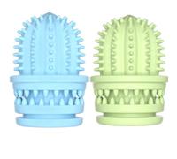Lot de 2 jouets à mâcher en forme de cactus pour chien, jouets de dentition TPR pour les soins dentaires et les soins dentaires, balle distributeur de friandises interactif en bleu et vert, 6 x 8 cm