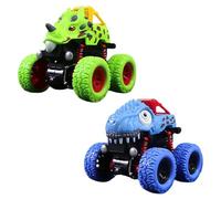 Lot de 2 jouets de voiture dinosaure, camion monstre roue de feu pour enfants, petit cadeau pour enfants, jouet dinosaure, convient aux enfants à partir de 3 ans (vert, bleu)