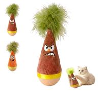 Lot de 2 jouets en bois de hêtre naturel pour chat - Jouet en forme de carotte avec jeu silencieux, peluche interactive sans piles pour chats d'intérieur, visage en colère et heureux, décoration