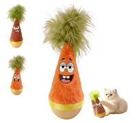 Lot de 2 jouets en bois de hêtre naturel pour chat - Jouet en forme de carotte avec jeu silencieux, peluche interactive sans batterie pour chats d'intérieur, visage en colère et heureux, décoration