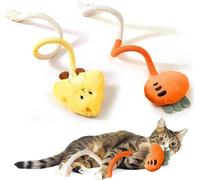 Lot de 2 jouets pour chat d'intérieur - Jouets à mâcher sans danger pour nettoyer les dents - Jouet à mâcher pour chats d'intérieur ennuyés (fromage et carotte)
