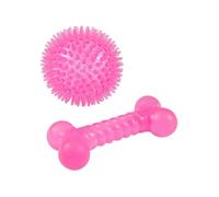 Lot de 2 Jouets pour Chien ""Balle & Os"" 13cm Rose