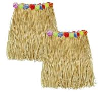 Lot de 2 jupes d'herbe, jupe Raffia Hula avec fleurs d'hibiscus élastiques pour adultes, femmes, hommes, tropicales, fête hawaïenne, fête, été, plage, Luau Party, jaune, 60 x 90 cm