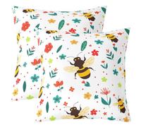 Lot de 2 Kawaii Bee Taie d'oreiller,Abeille Taie d'oreiller 60x60,Fleur de Jardin Décoratif Carré Taie d'oreiller,Fleur Rouge Plante Décoratif Taie d'oreiller,Printemps Thème Housse de Coussin