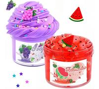 Lot de 2 kits de beurre de fruits et slime transparent avec nouvel autocollant. Parfums Slime cristal pour cadeaux de fête. Super Sof non collant et de grande capacité, fournitures scolaires,