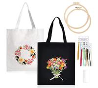 Lot de 2 kits de broderie pour sac fourre-tout en toile avec motif et instructions (français non garanti), kit de broderie pour sac en toile, kit de broderie pour adultes, débutants, sac de transport