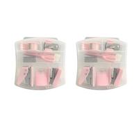 Lot de 2 kits de fournitures de bureau de 16 pièces, ensemble d'accessoires de bureau mignons, ensemble d'agrafeuse scolaire, mini trousse de fournitures de bureau portable avec ciseaux (rose)