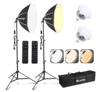 Lot de 2 kits d'éclairage de boîte à lumière de 50 cm | Ampoules LED à intensité variable 85 W 3000-6500 K, télécommande, trépied de 63 pouces, enregistrement en studio, portrait et vidéo
