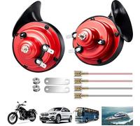Lot de 2 klaxons d'escargot 300 dB - Double ton - 300 dB - Super bruyant - 12 V - Étanche - Double klaxon électrique - Pour voiture, moto, vélo, camion et bateau - Rouge