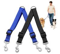 Lot de 2 laisses doubles pour promener les chiens - Pas de nœuds - Rotation à 360 degrés - Laisse en nylon réglable - Coutures réfléchissantes - Pour usage quotidien - Bleu et noir
