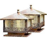 Lot de 2 lampadaires antiques en bronze | Lampe à pilier en fonte avec panneaux en verre Éclairage de paysage extérieur,Éclairage intérieur